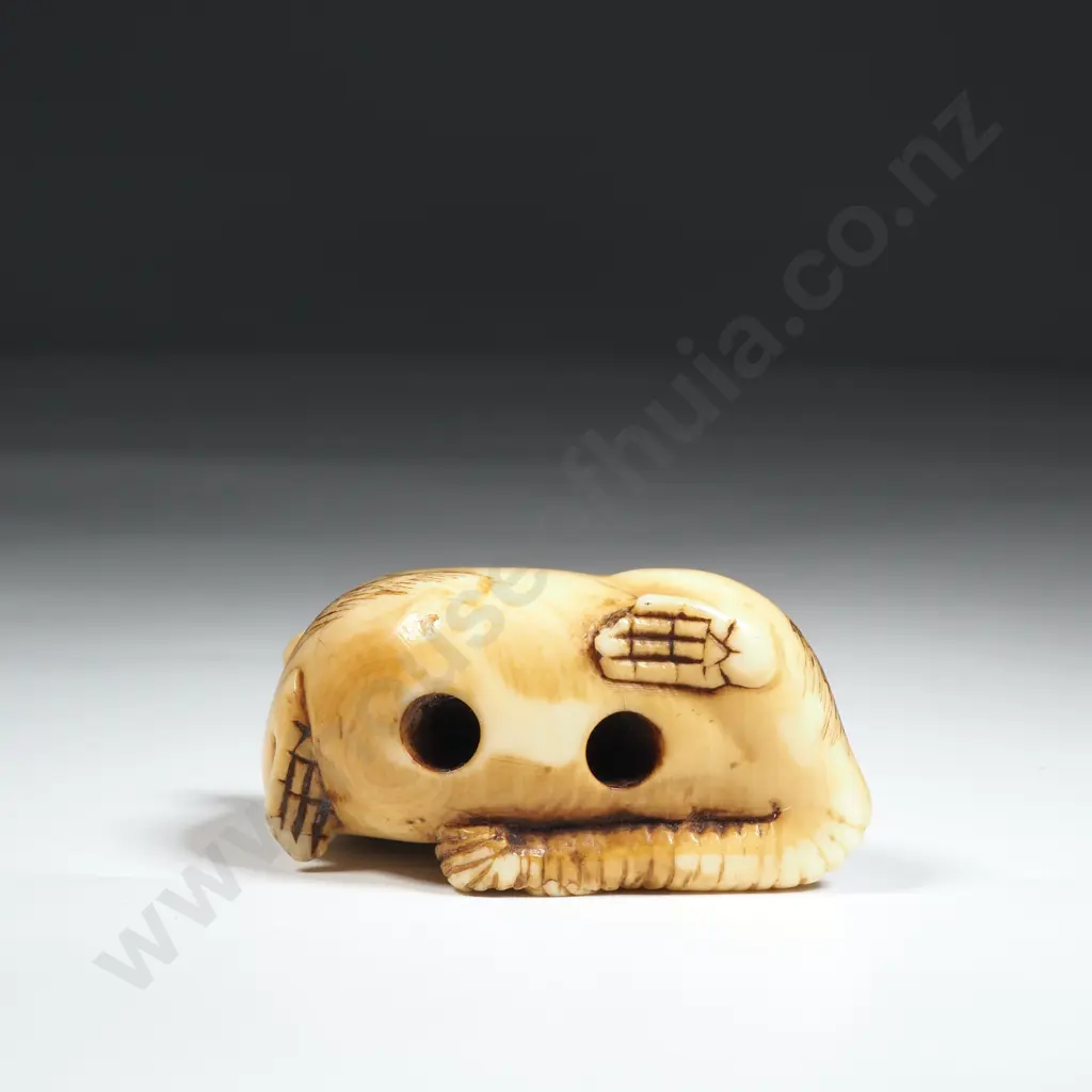 Antique Ivory Rat Netsuke w Inlaid Eyes Image 1++