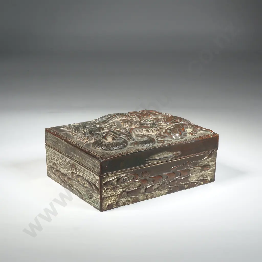 Vintage Bronzed Japanese Cigarette Box With Dragon Lid Image 1++