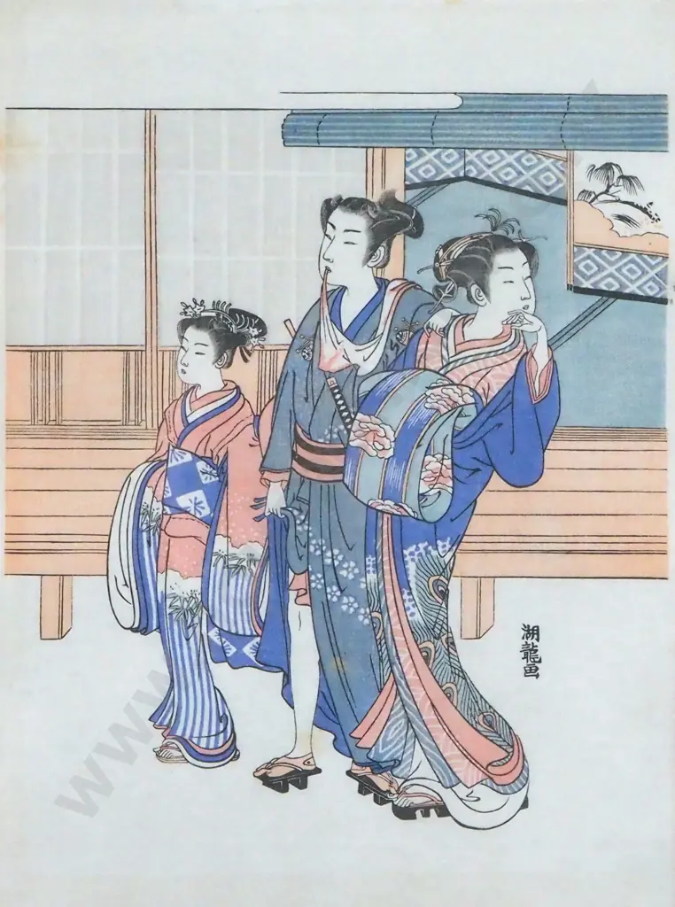 Woodblock Print By Koryusa Isoda Titled "In The Gay Quarters"  Image 1++