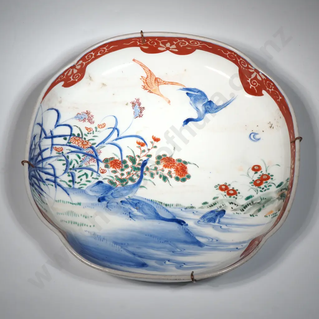 Imari Shallow Bowl With Cranes In  A Landscape Setting  Image 1++