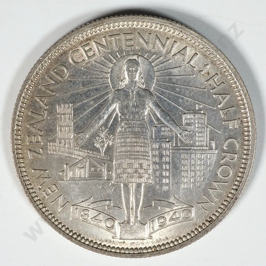 1940 New Zealand Half Crown - Waitangi  Image 1++