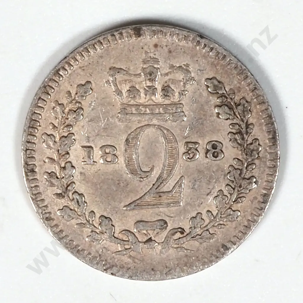 1838 United Kingdom Two Pence Silver Coin  Image 1++