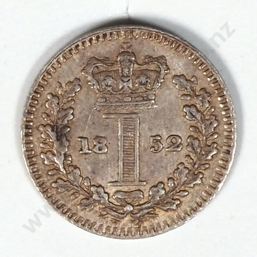 1852 United Kingdom 1 Pence Silver Coin Image 1++