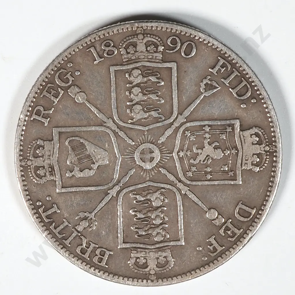 1890 United Kingdom Silver Double Florin  Image 1++