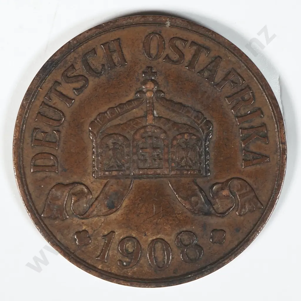 1908 German East Africa 5 Hellow - Large Bronze Coin  Image 1++