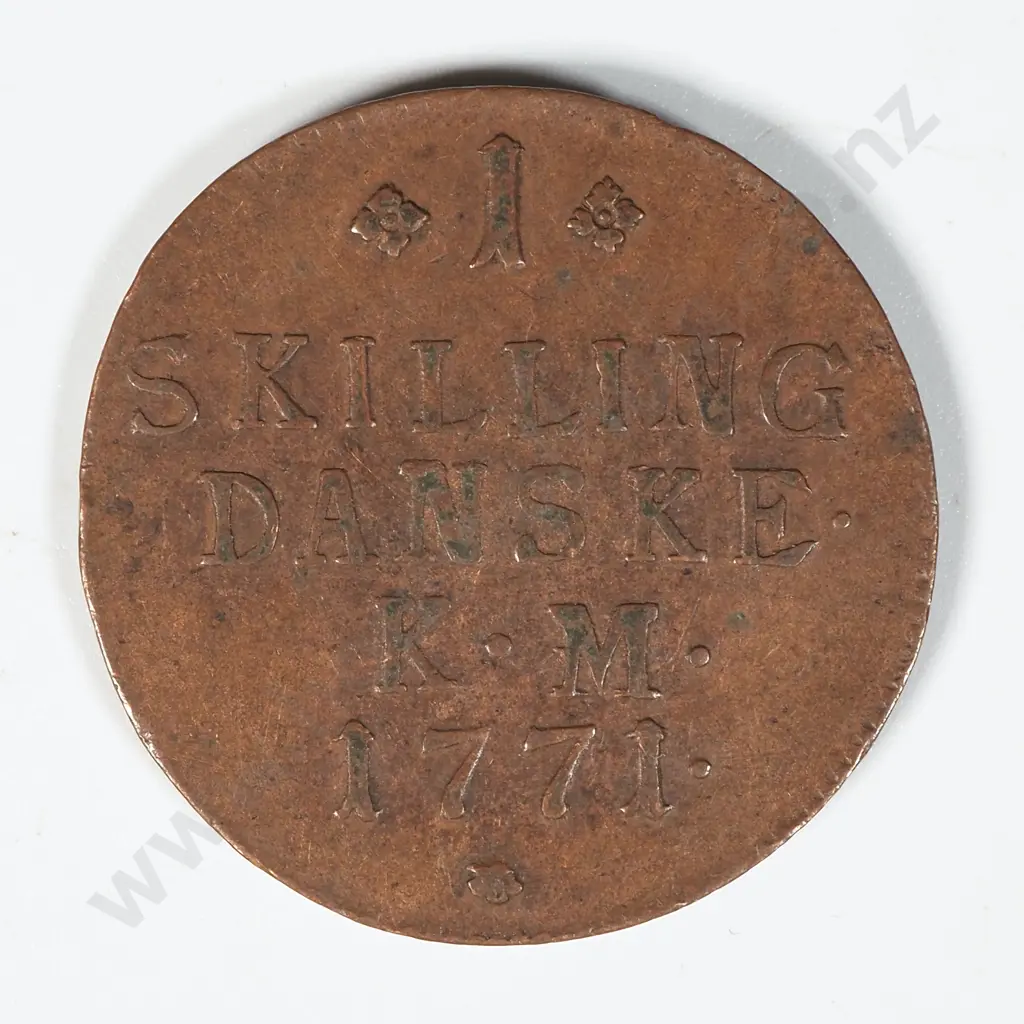 1771 Denmark 1 Skilling Coin Image 1++