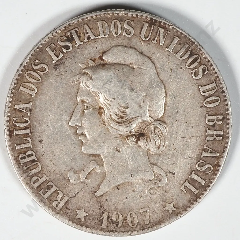1907 Brazil 2000 Reis  Image 1++