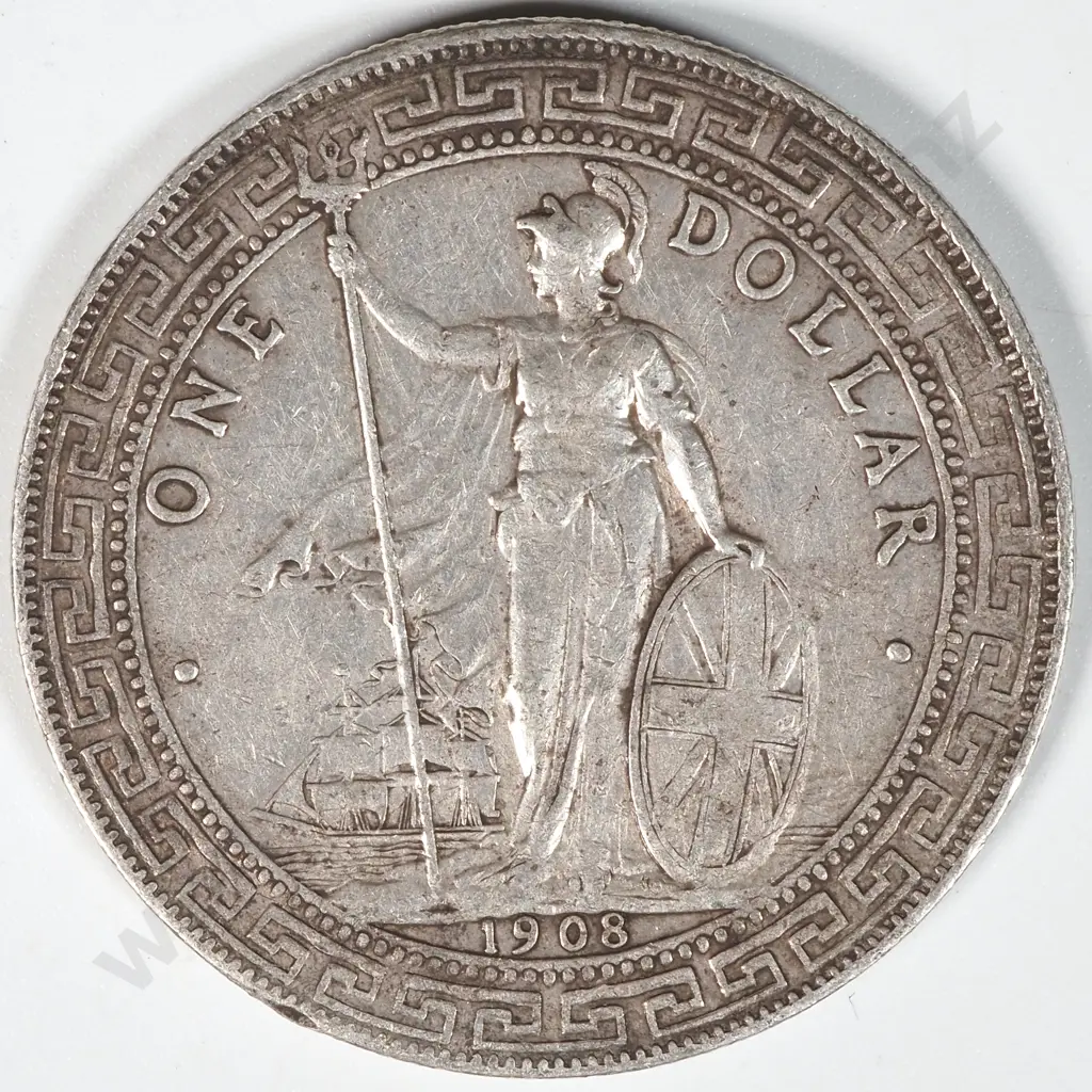 1908 United Kingdom Silver Trade Dollar Image 1++