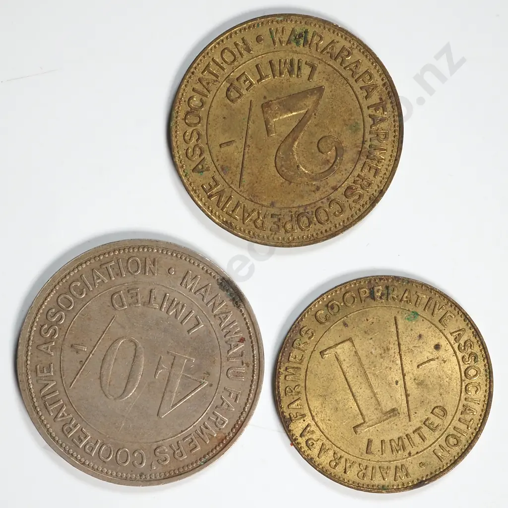 Farmers Coop Tokens - Wairarapa 1/ , 2/ & Manawatu 40/  Image 1++