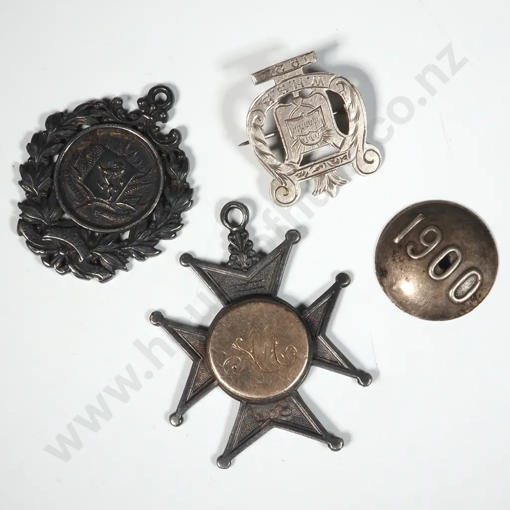 Three Sterling Silver Prize Medals & 1900 Silver Badge A/F Image 1++