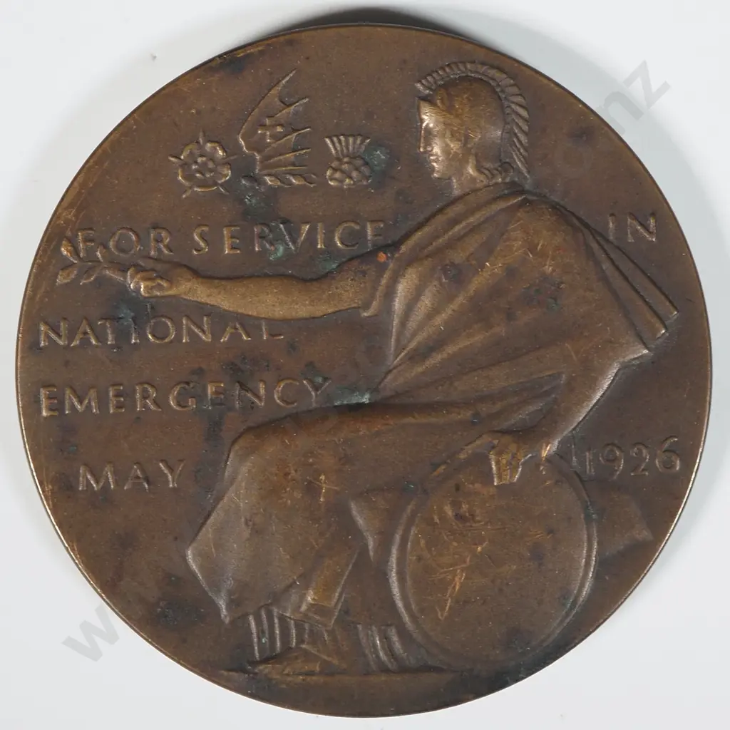1926 For Service in National Emergency May - Mine Strikes English Struck Table Medal Image 1++