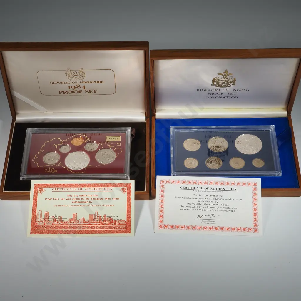 Two Cased Proof Coin Sets - Singapore & Nepal  Image 1++