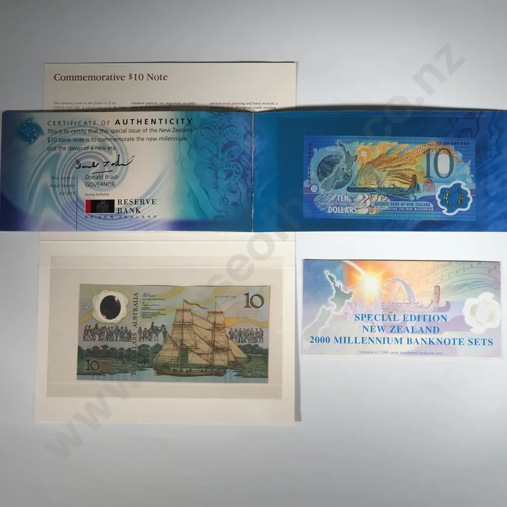 New Zealand $10 Millennium Banknote & Australia Commemorative $10 Note  Image 1++