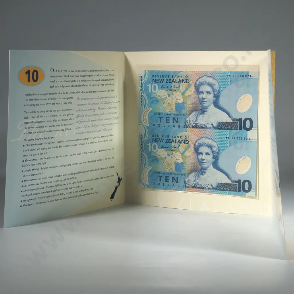 1999 Ten Dollar Uncut Sheet of Two Presentation Pack  Image 1++