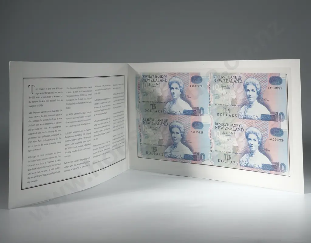 1993 Ten Dollar Uncut Sheet of Four Presentation Pack  Image 1++