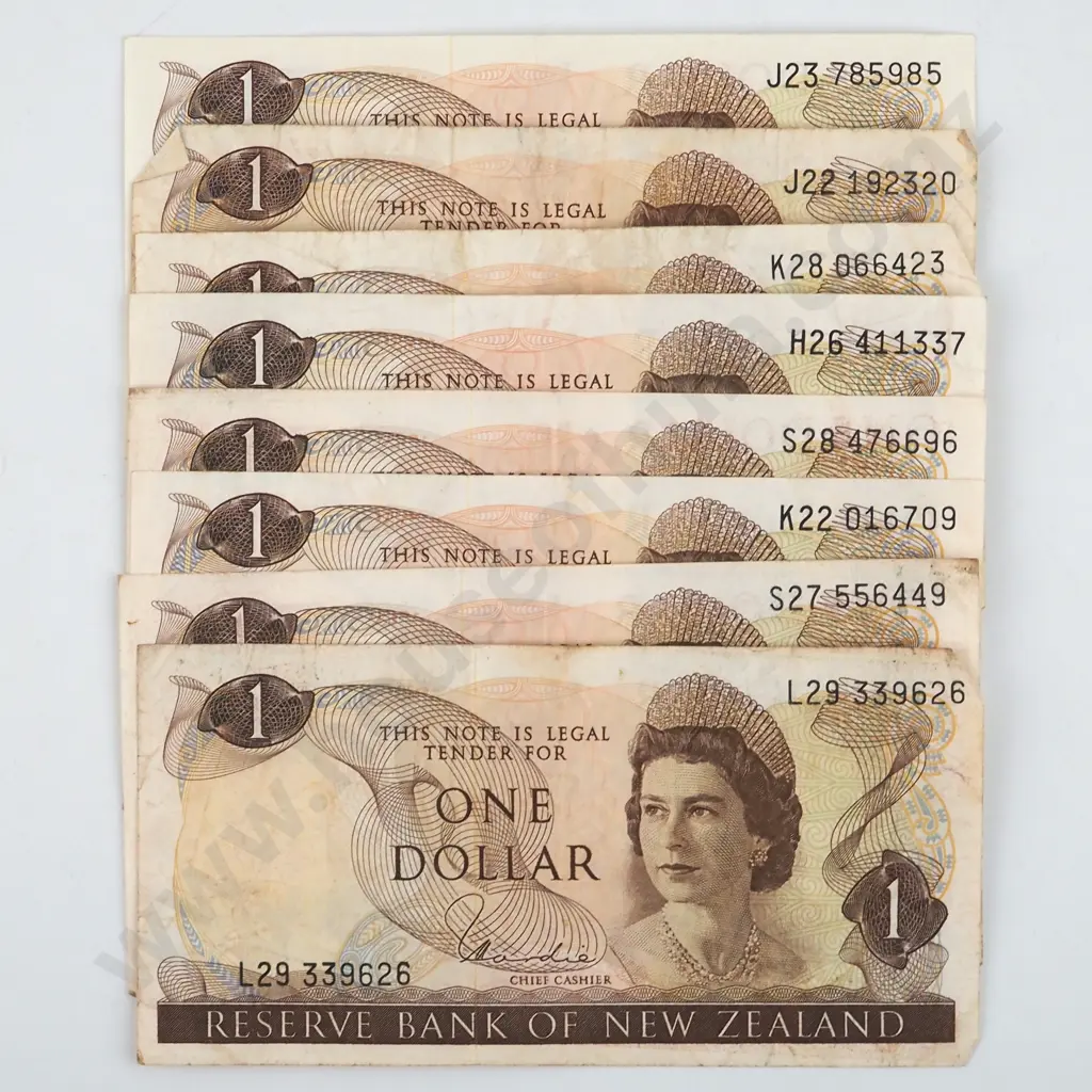 Eight New Zealand Hardie One Dollar Banknotes  Image 1++