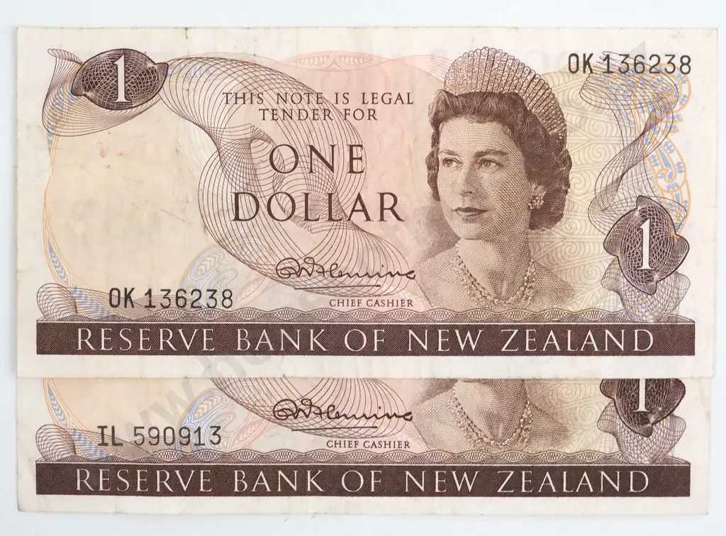 Two New Zealand Fleming One Dollar Banknotes - Circulated  Image 1++