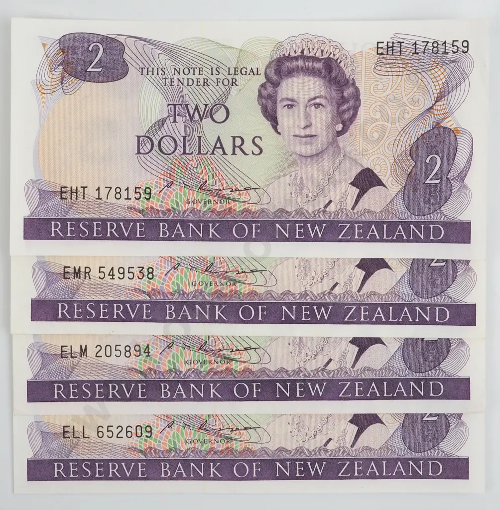 Four New Zealand Two Dollar Russell Banknotes EF to UNC  Image 1++