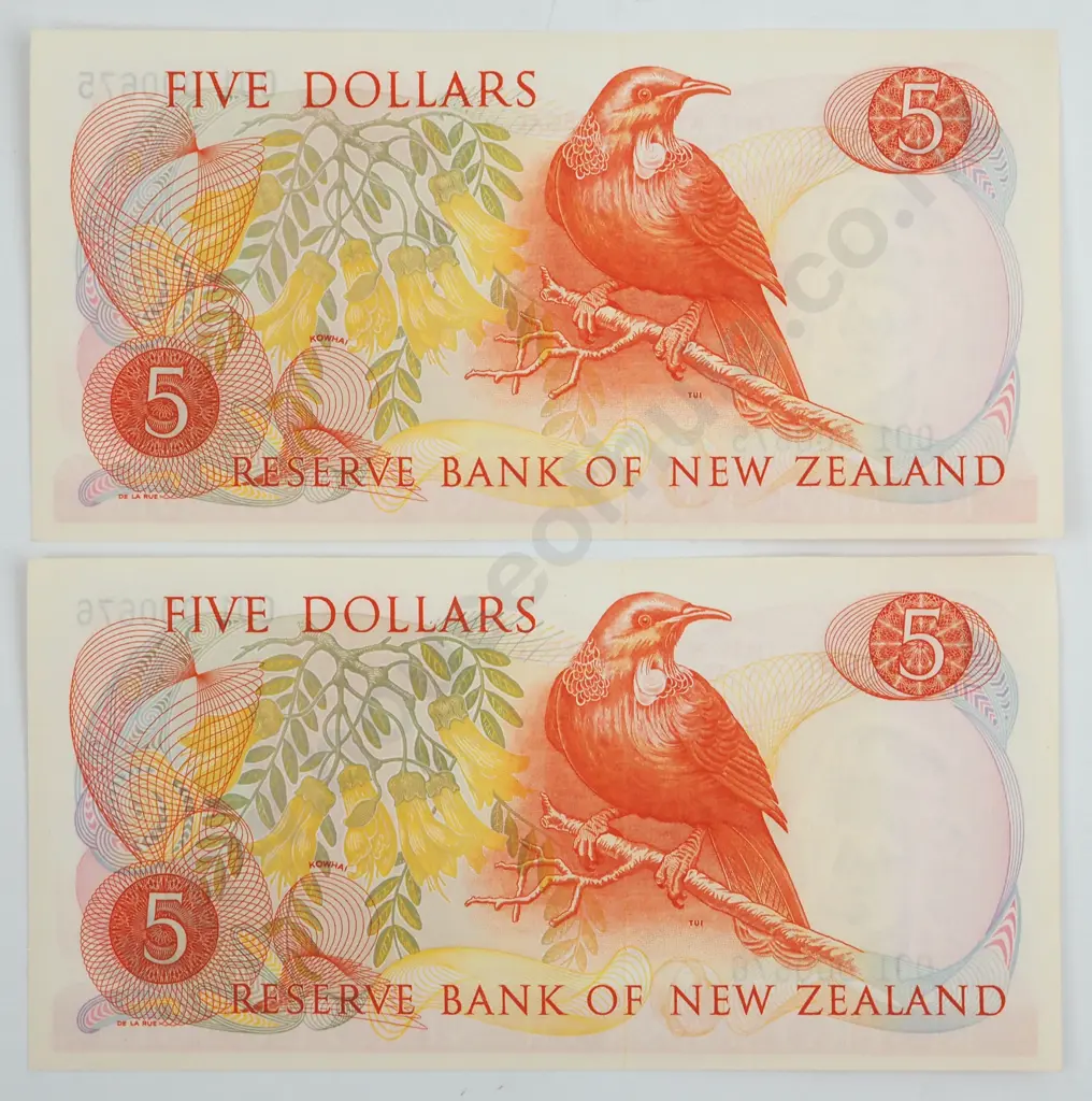 Consecutive Pair of Fleming First Prefix Five Dollar Banknotes UNC CV $300  Image 1++
