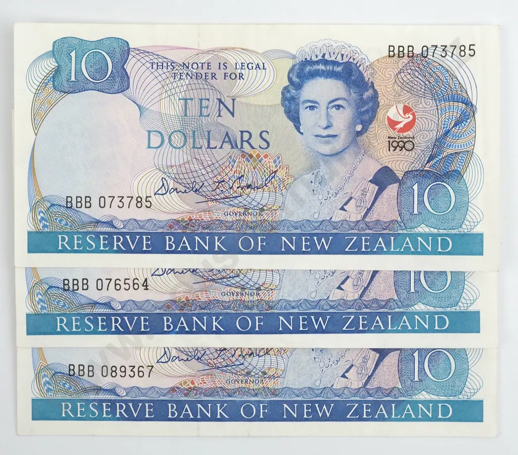 Three 1990 Ten Dollar Brash Banknotes BBB Prefix  Image 1++