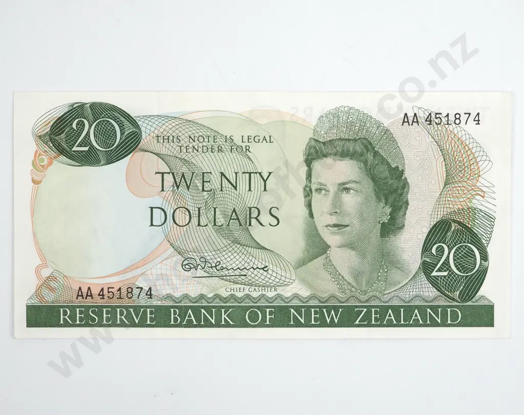 New Zealand Twenty Dollar Fleming Banknote First Prefix - Better Grade  Image 1++