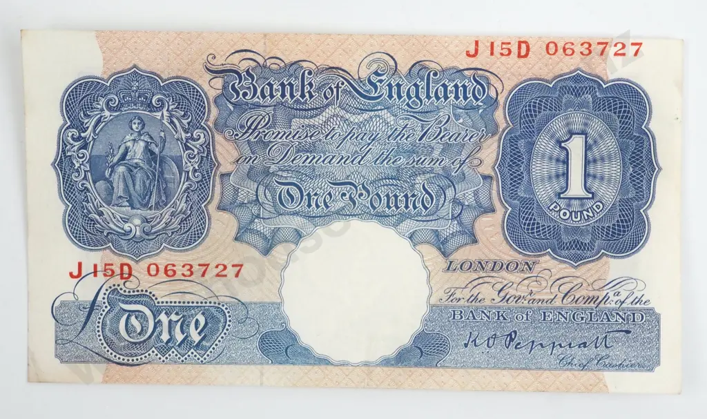 United Kingdom One Pound Peppiatt 2nd Period Banknote (1940-1948) - Better Grade Image 1++