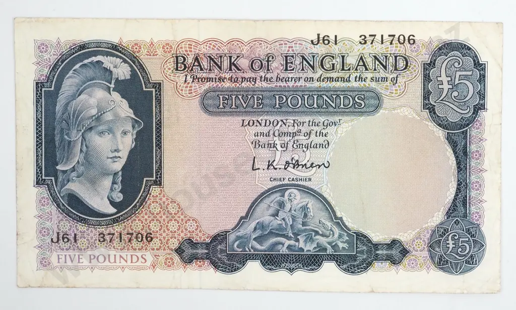 1961-62 United Kingdom Five pound Banknote - VF + Image 1++