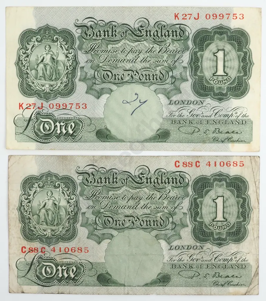 Two United Kingdom One Pound Banknotes  Image 1++