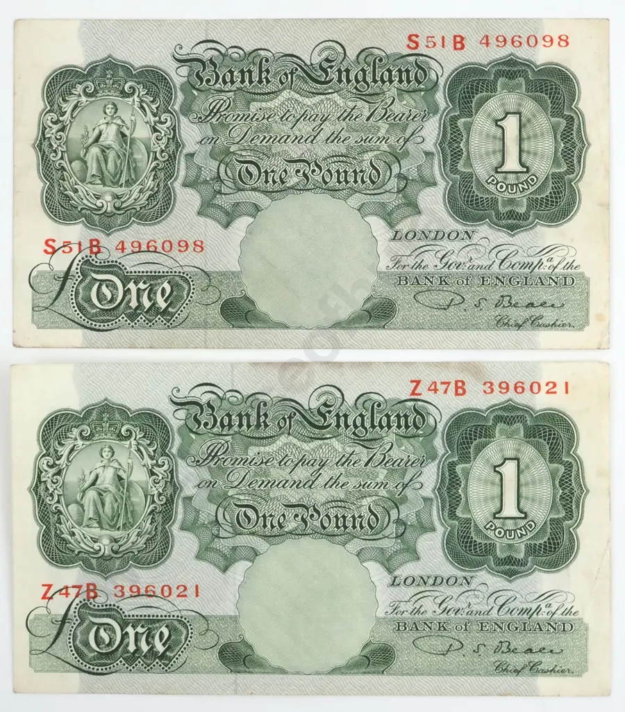 Two United Kingdom One Pound Banknotes - Better Grades  Image 1++