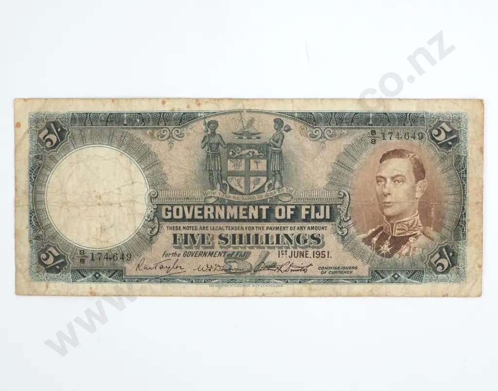 1951 Fiji Five Shilling Banknote  Image 1++