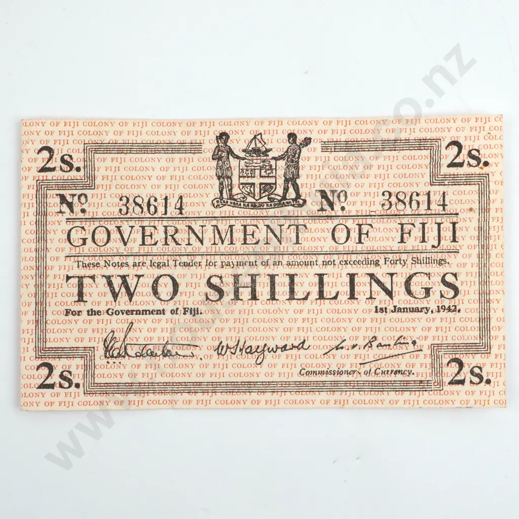 Government of Fiji 1942 Two Shilling Banknote  Image 1++