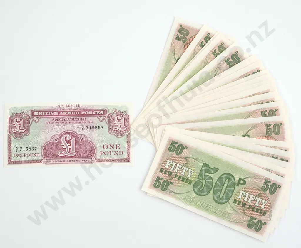 2` British Armed Forces Fifty Pence De La Rue Printed Banknotes - 6th Series Image 1++