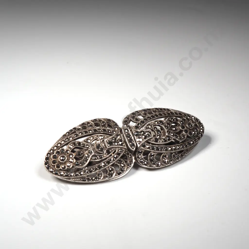 A Sterling Silver Marcasite Necklace & a Scarf Clip/Brooch Image 1++