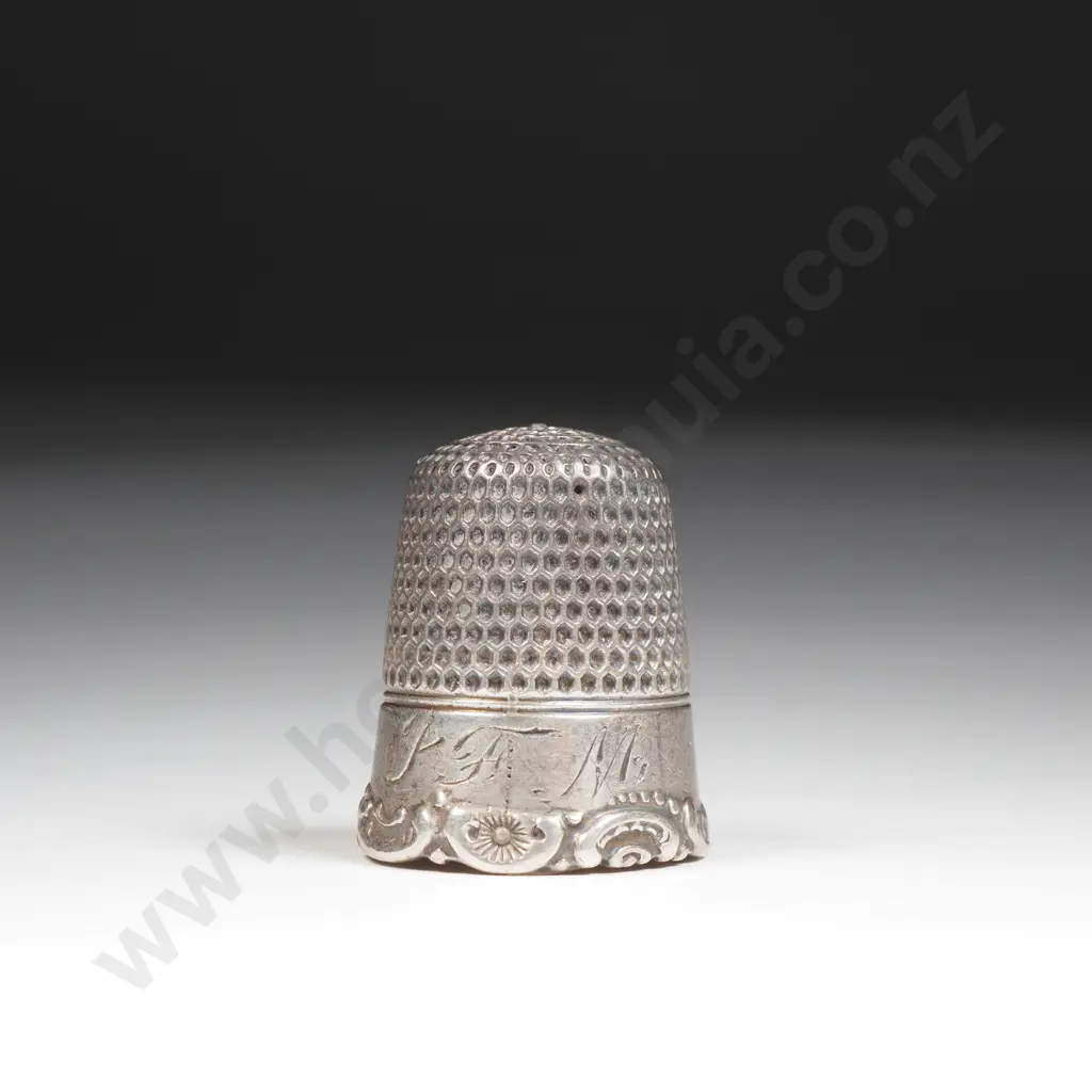 Antique Sterling Silver Thimble - Made by Simons Brothers w Fancy Scroll Design Around the Base Image 1++