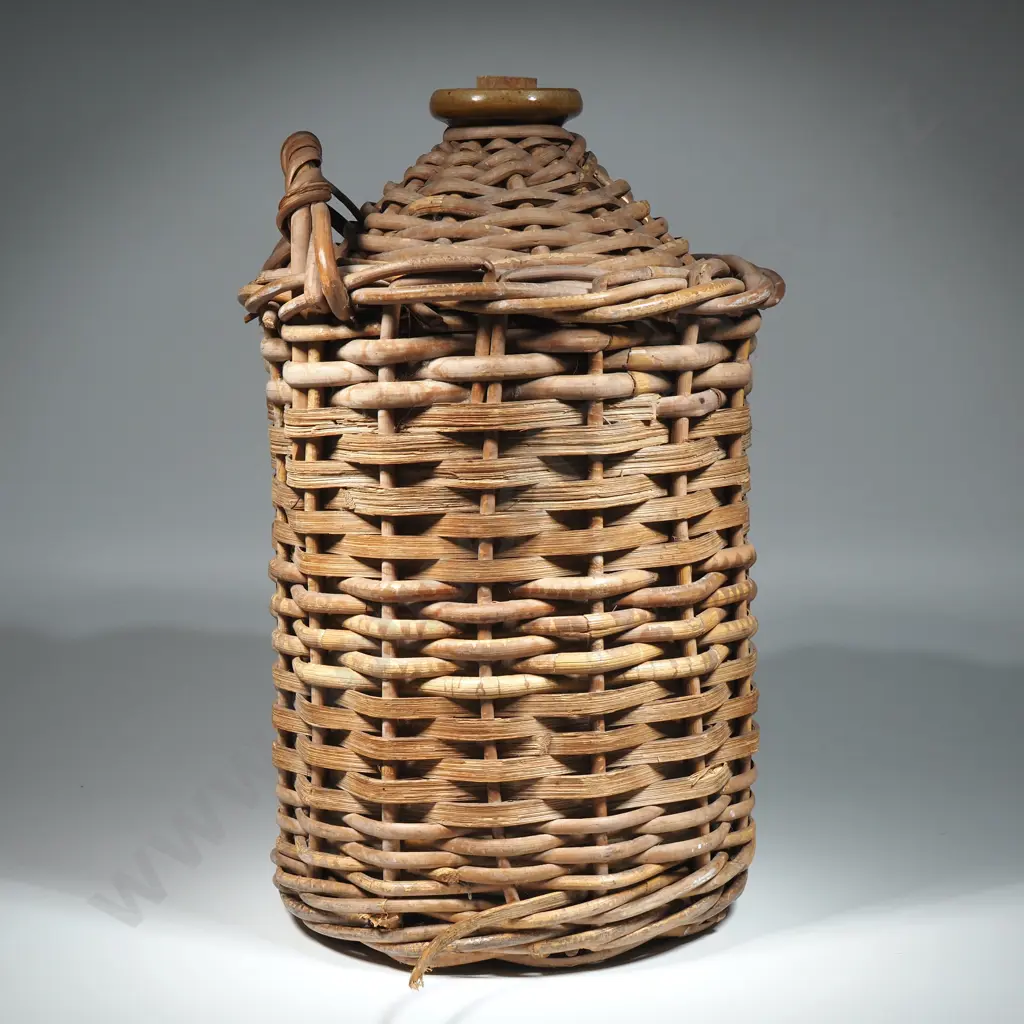 Crock With Wicker Cover & Handle Image 1++