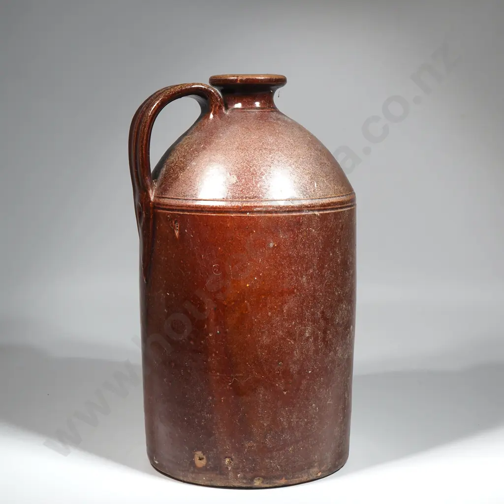 Luke Adams Brown Glazed Crock w Strap Handle. Marked To Base. Circa 1930 Image 1++
