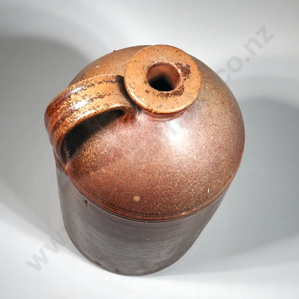 Luke Adams Brown Glazed Crock w Strap Handle. Marked To Base. Circa 1930 Image 1++