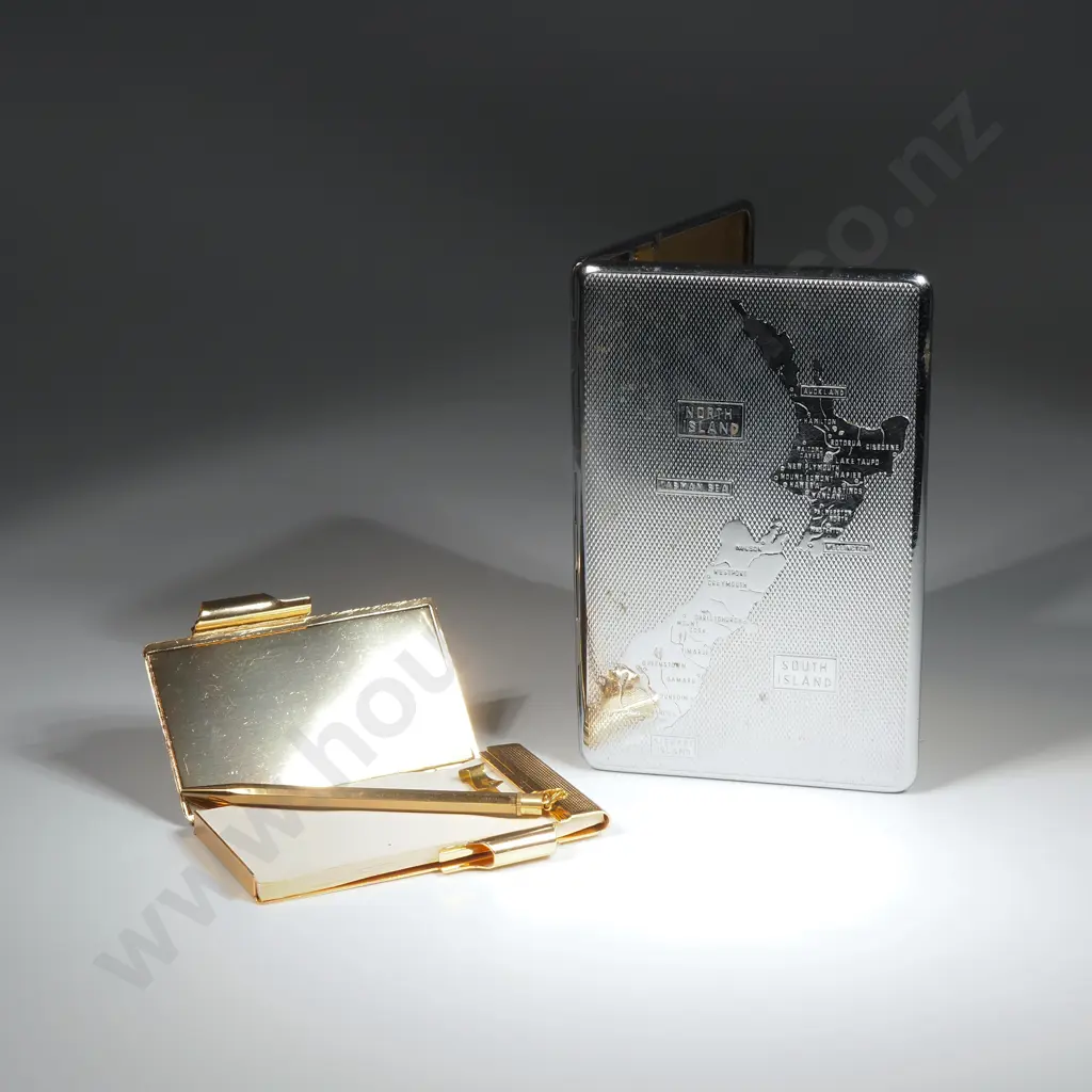 Chrome Cigarette Case Souvenir Of NZ &  Small  Japanese Notebook & Pencil w Mount Fuji Design   Image 1++