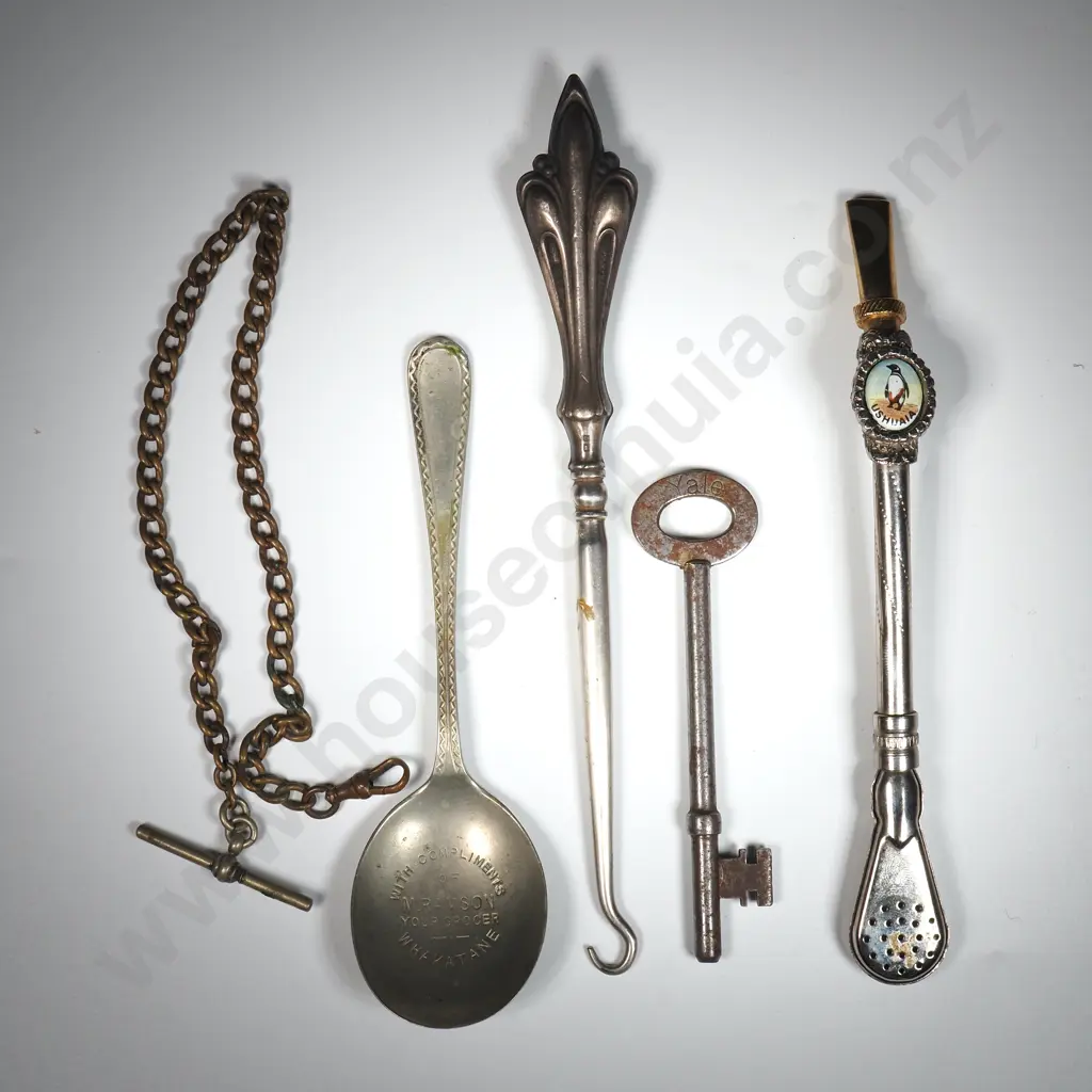 Assorted Items incl Sterling Silver Boot Hook & Whakatane Grocer Spoon Image 1++