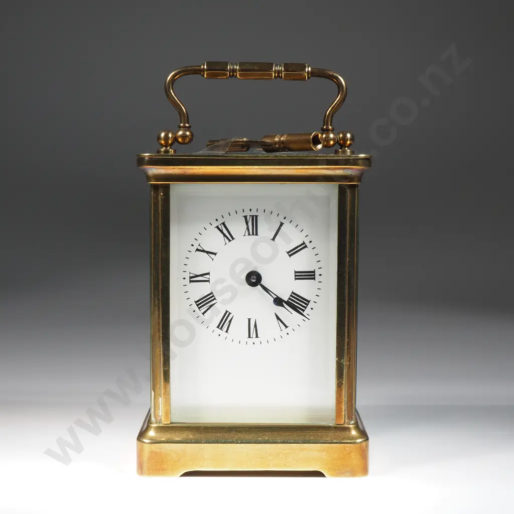 Antique French Carriage Clock W/ Porcelain Dial & Key Image 1++