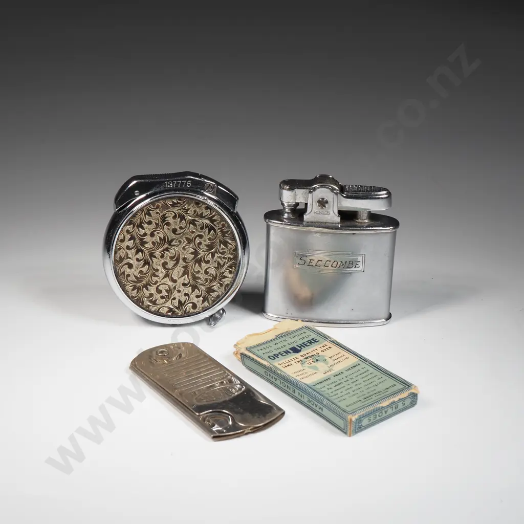 Two Vintage Lighters, Cigar Cutter & A Box Of Blue Gilette Blades  Image 1++