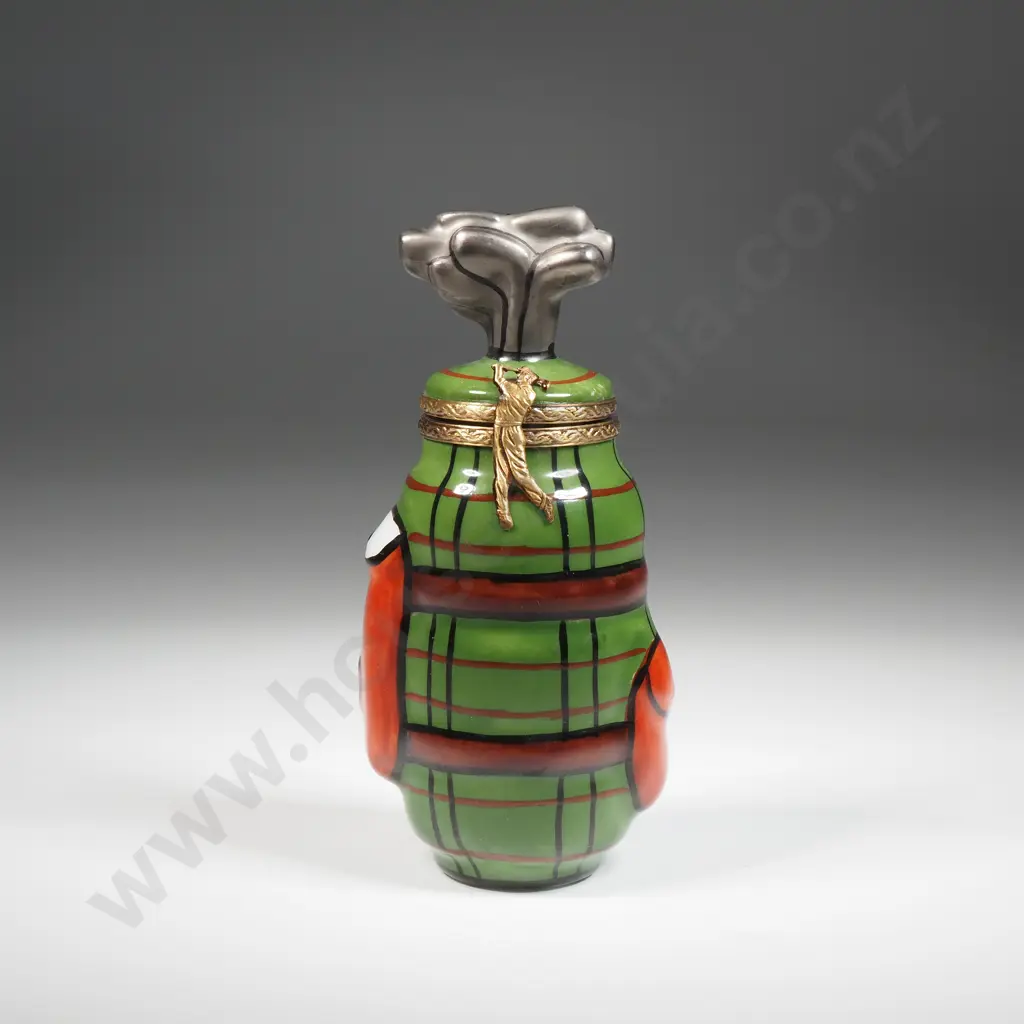 Limoges Porcelain Hand Painted Golf Club Trinket Box w Hinged Lid Image 1++