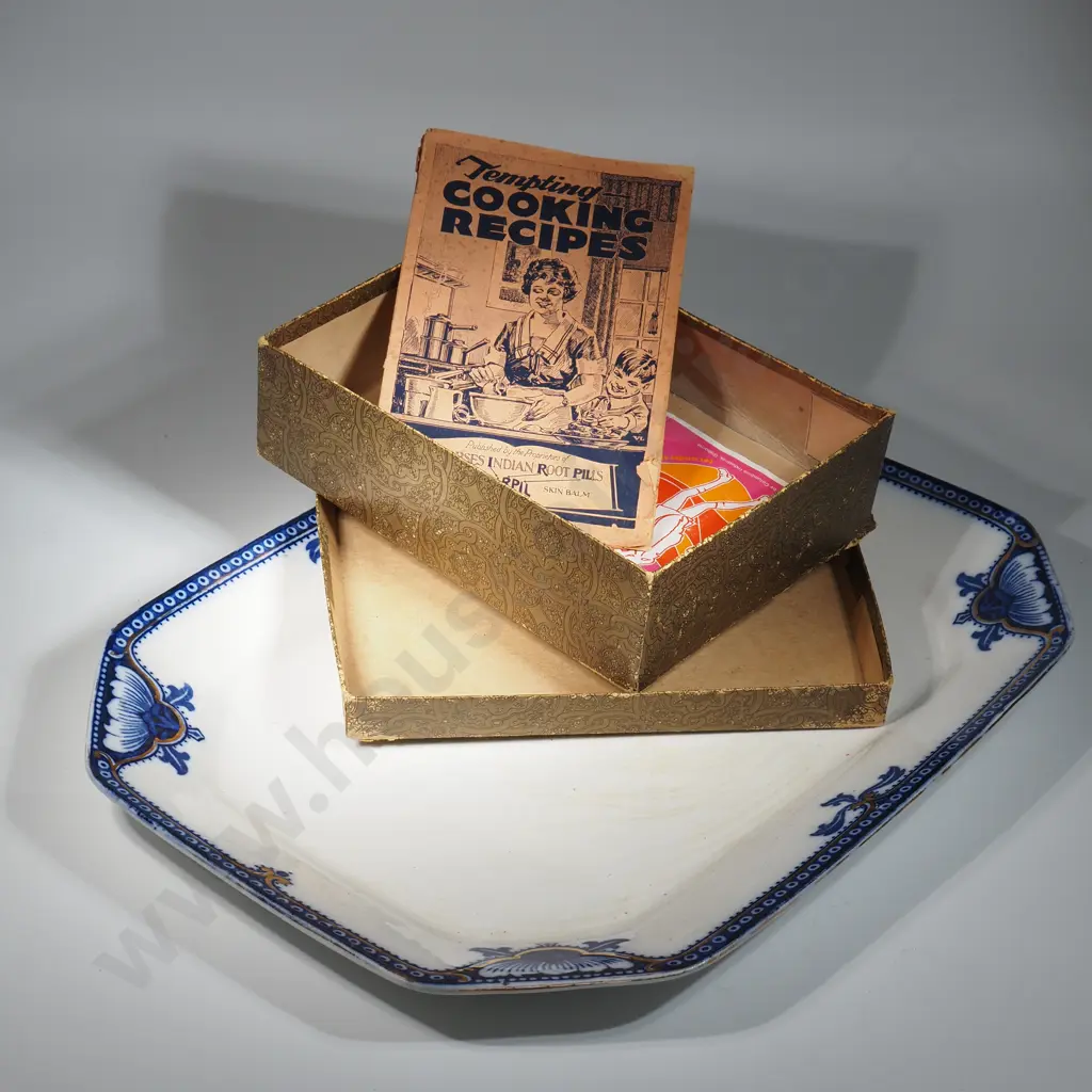 Burleigh Ware Blue & White Ashet & A Vintage Box W Small Pamphlet "Tempting Cooking Recipes" Image 1++