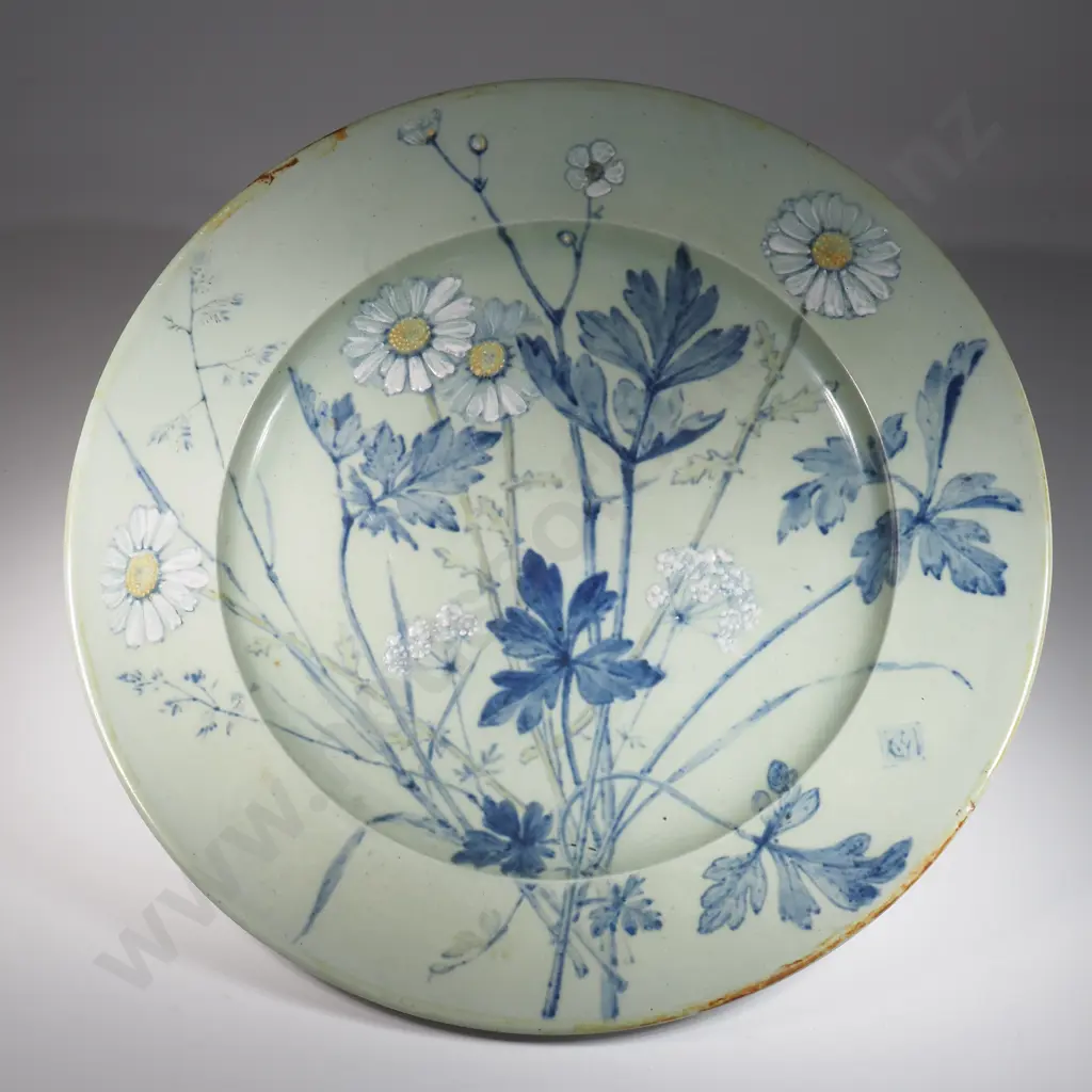 Copeland Plate Hand Painted With Daisies On A Celadon Ground. Image 1++