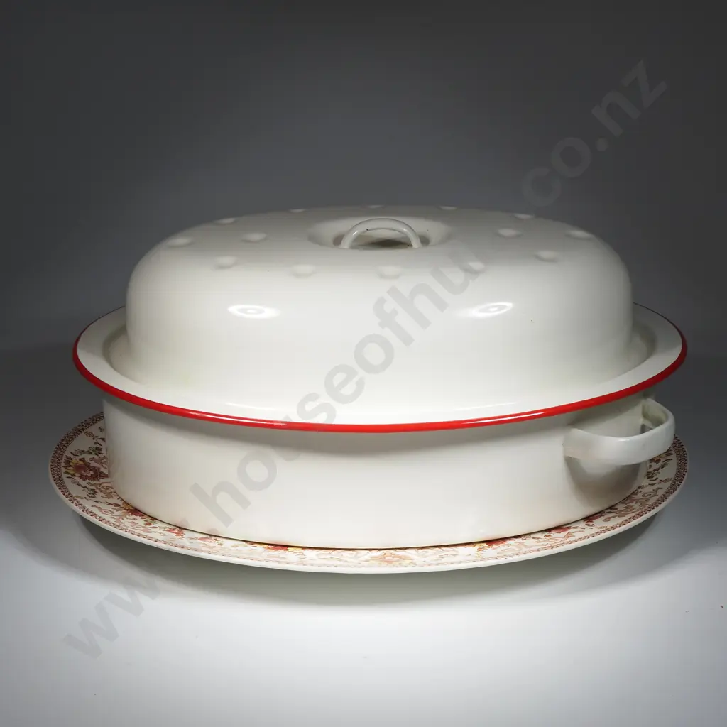 Antique Empire Ashet  & An Enamel Covered Roasting Dish Image 1++