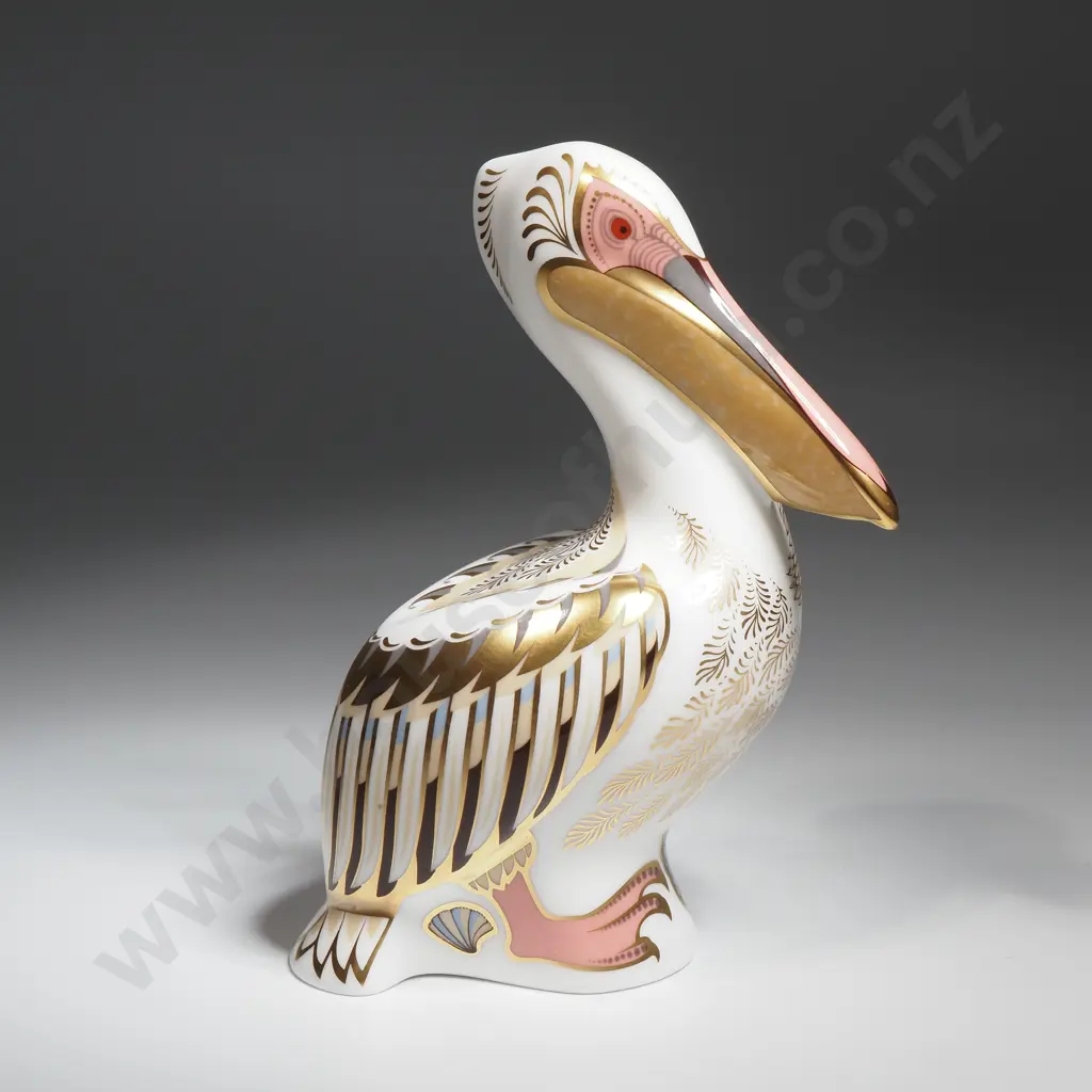 Royal Crown Derby White Pelican Paperweight with Silver Stopper. No. & Signed  2323/5000. MIB Image 1++