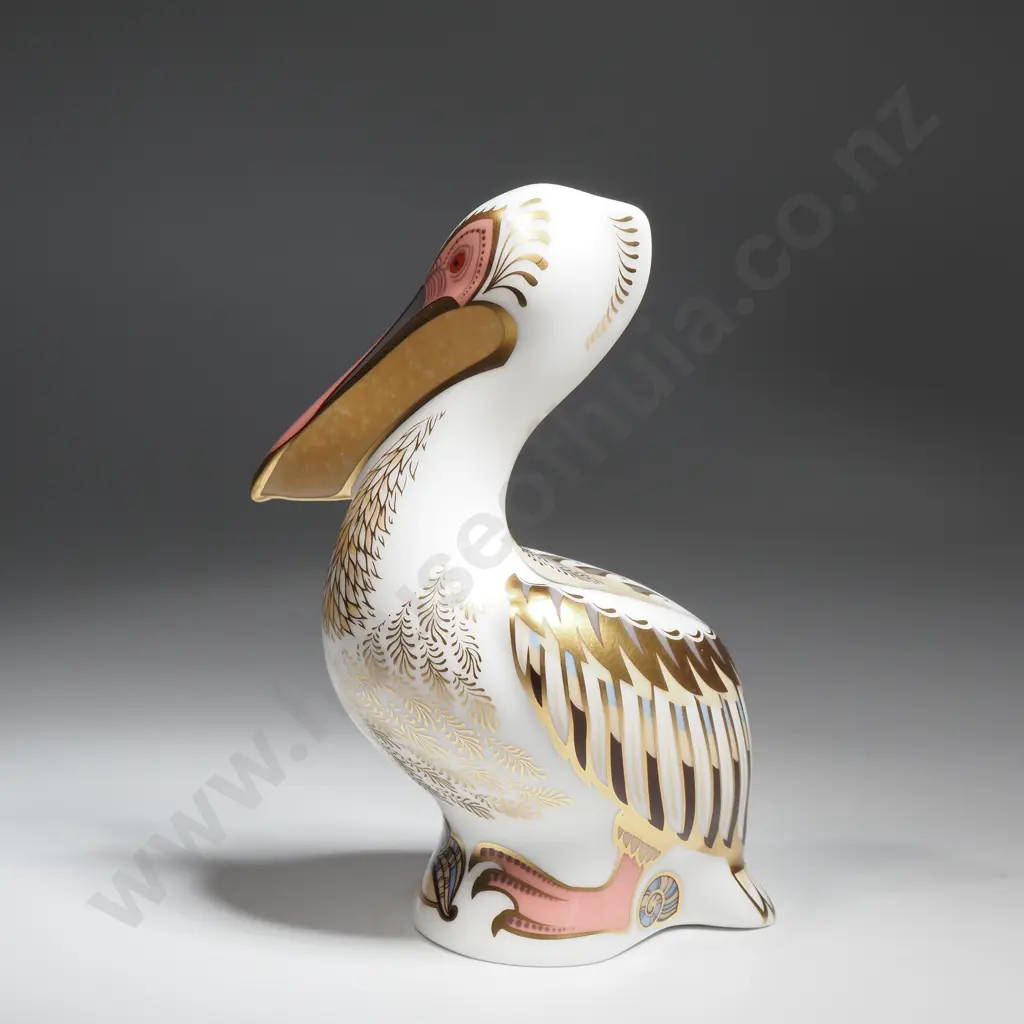Royal Crown Derby White Pelican Paperweight with Silver Stopper. No. & Signed  2323/5000. MIB Image 1++