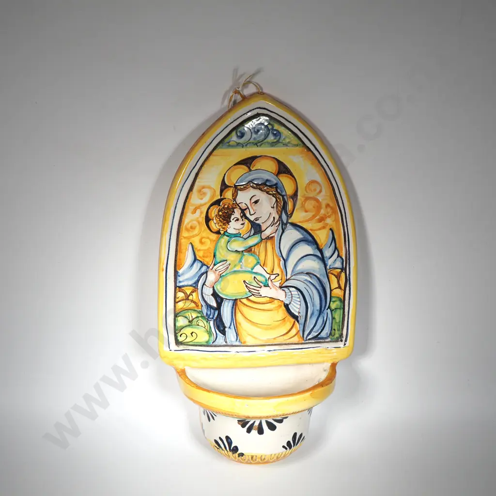 Italian Ceramic Holy Water Font Depicting "The Mother & Child" Image 1++