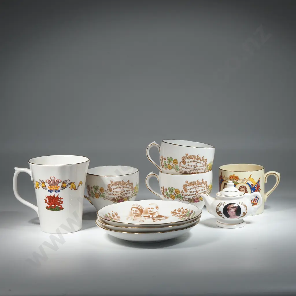 Three Roslyn Cups & Saucers Commemorating 1953-1954 Visit  The Queen & Duke To NZ & Australia, George V1 Coronation a/ff Image 1++