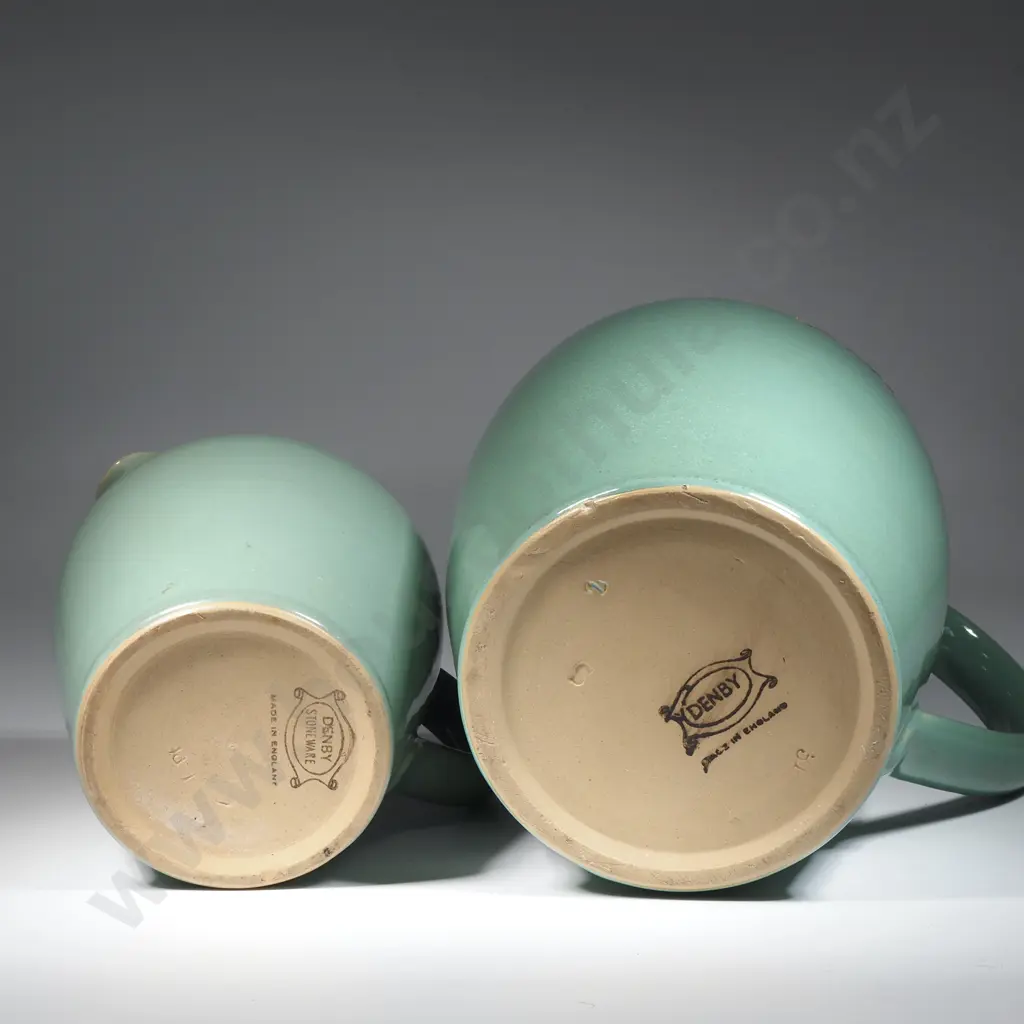 Pair Of  Vintage Denby Celadon Green Art Pottery Jugs Image 1++
